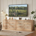 LEYAOYAO Rattan Dresser for Bedroom Set of 2, Boho 48" Wide 6 Drawer Dresser Chest of Drawers, Natural Wood Dressers TV Stand with Metal Handle, Storage Dressers Organizer for Living Room, Hallway
