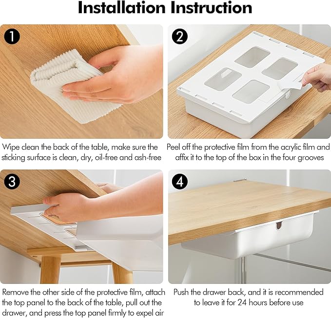 Poeland Under Desk Drawer Self-Stick Storage Organizer for Office Home School Large Size White 2 Pack