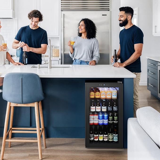 Yeego Beverage Refrigerator Cooler, 130 Cans Mini Fridge with Glass Door Beverage Fridge with Adjustable shelves for Soda Beer or Wine,Beverage Cooler with Digital Temperature Control for Home Office