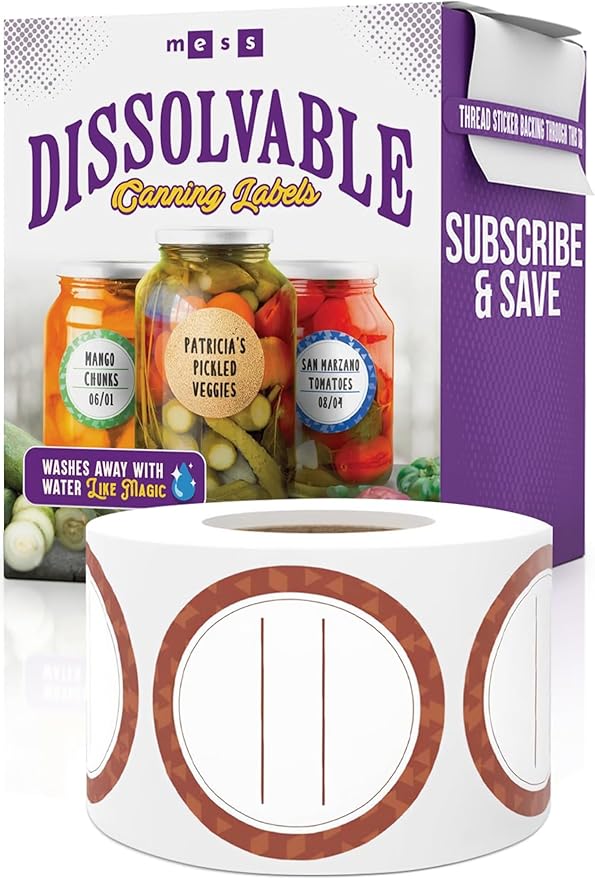 Canning Labels Dissolvable Stickers for Mason Jars and More (2" Round 200/roll) Canning Supplies Washes Off in Seconds Like Magic - Jar Labels Homemade Jam, Jelly, and More (Chestnut)