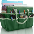 Cupohus Art Organizer Craft Storage Tote Bag with Pockets and Handles, Oxford Fabric Carrying Caddy for Teacher, Officer, Artist, Traveler, and more –Green