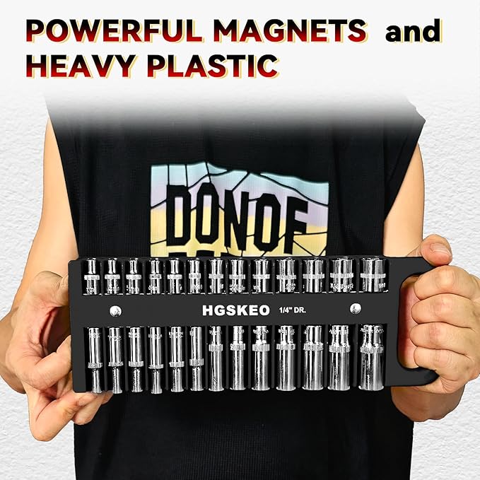 Magnetic Socket Holder Set with Handle, Portable Socket Organizer, Heavy Duty Socket Racks (Black, 1/4" Drive)