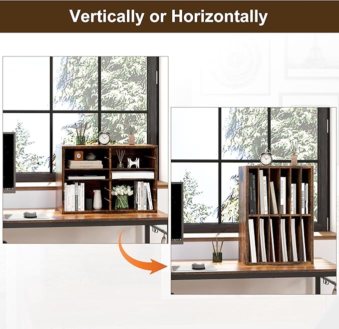 Literature Organizer 12 Slots Wooden Mailboxes for Classroom Office Mail Organizer Countertop Vertical File Sorter with Adjustable Shelves Heavy Duty Office Mailbox Cubbies, Rustic Brown