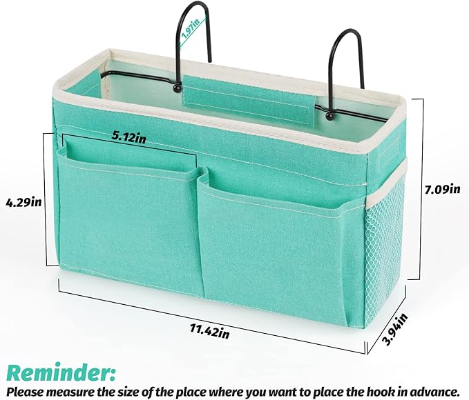 Bedside Caddy Bedside Storage Organizer Hanging Bunk Bed Dorm Room with Side Pockets for Water Bottles, Books, Cell Phones, Headphones 2 Pack (Light Blue)