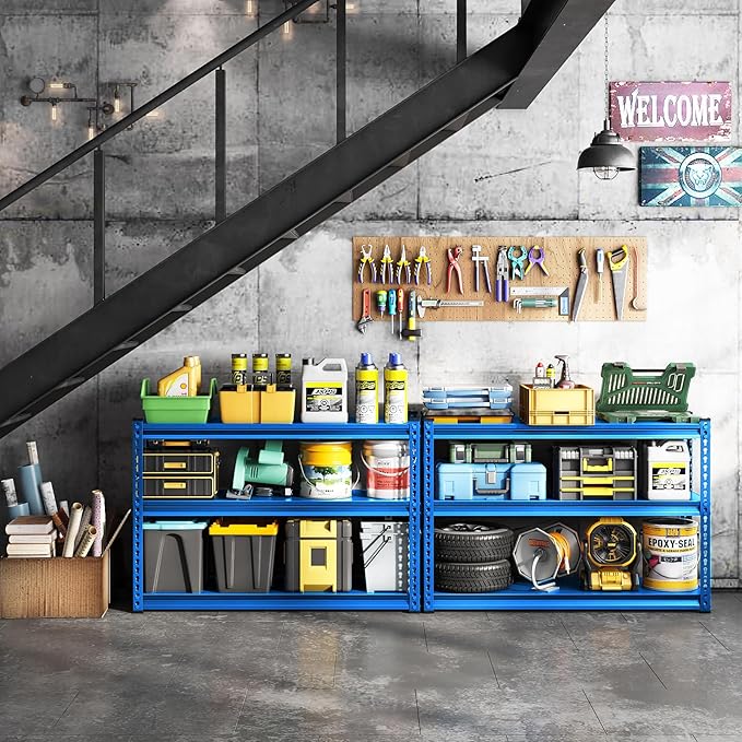 48" W Garage Shelving Heavy Duty, 1500LBS Loads Adjustable Garage Storage Shelves, 3-Tier Metal Shelving Units and Storage Racks, Industrial Utility Shelf,48" Wx18 Dx39 H, Blue