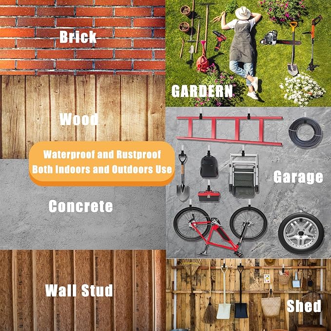 Heavy Duty Utility Hooks for Garage Storage Utility Hooks Wall Mount,Garage Hooks Heavy Duty,Garage Wall Hooks,Hose Holder,Bike Hooks,Ladder Hooks,Leaf Blower Hanger (2S & 2M & 2L)