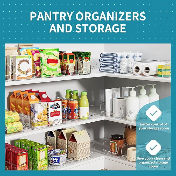Ettori Set of 8 Clear Organizing Bins for Total Home Organization - Multi-Purpose Storage Solution for Pantry, Closet, Bathroom, and Kitchen