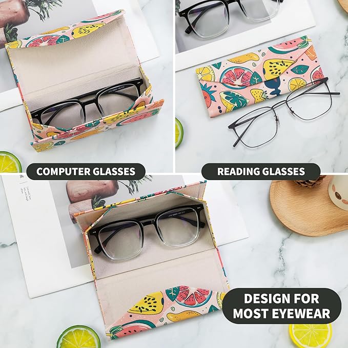 Foldable Glasses Case, Magnetic PU Leahter Sunglasses Case, Cute Hard Shell Folding Eyeglass Cases for Women Kids