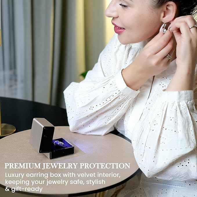 Novel Box Square Shaped Gold Earring Box With LED Light 2.25X2X2.5 Inches - Jewelry Earrings Case Best for Jewelry Displays - Gift Box for Mother's Day, Engagement, Anniversary & more Happy Occasions