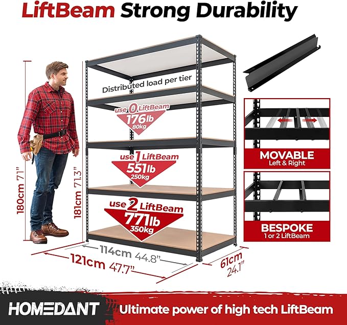HOMEDANT 5 Tier Storage Shelves Adjustable Laminated Boltless Garage Metal Shelving Unit Heavy Duty Utility Rack Shelf Warehouse Pantry Closet Kitchen (3, (XL Deep) 48.1" W, Black)