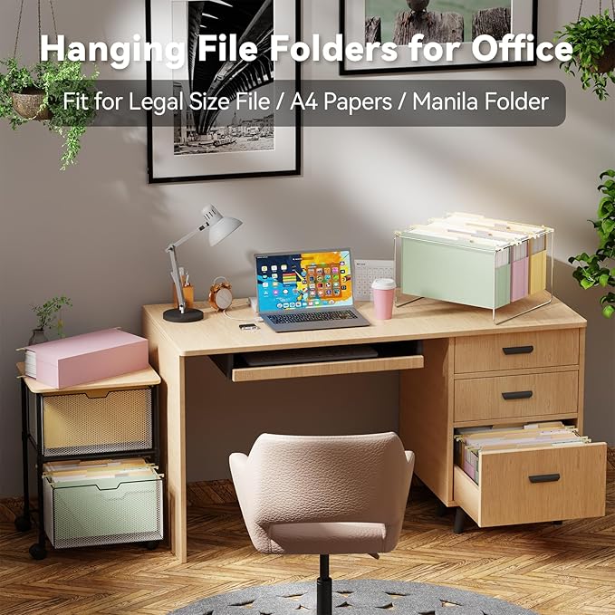 Ansook Plastic Legal Size Hanging File Folders,Heavy Duty 3" Legal Expandable File Folder Hanging with Tabs,6 Pack Extra Capacity File Cabinet Folders,Hanging File Organizer-Assorted Colors