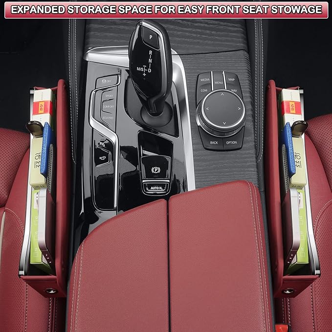 HOLDCY Car Seat Gap Filler Organizer - Leather Console Side Pocket Seat Storage - Stylish and Practical Car Accessories for Cars,SUV,Truck (Red - 2 Pack)