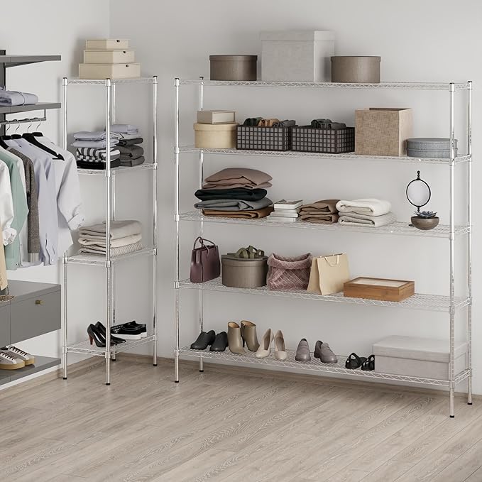 14" Deep x 72" Wide x 74" Height Wire Shelving Kit | 5-Tier | NSF Commercial Storage Rack Unit