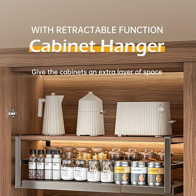 Hanging Under Shelf Storage Basket, Adjustable Width Under Cabinet Add-on Storage Racks, Heavy Duty Slide-in Baskets Organizer for Cabinet Pantry Kitchen, 1 Pack,8.46"D x 10.6"W x 7.36"H