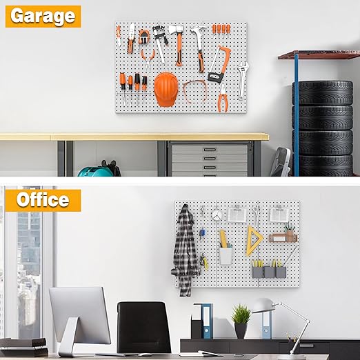 Pegboard Smith Metal Pegboard Panels 12" x 24", 3 Pack Grey Wall Mounted Tool Organizer Boards, Heavy Duty Tool Storage Peg Board for Garage, Workbench, Office, Fits 1/4" Peg Hooks