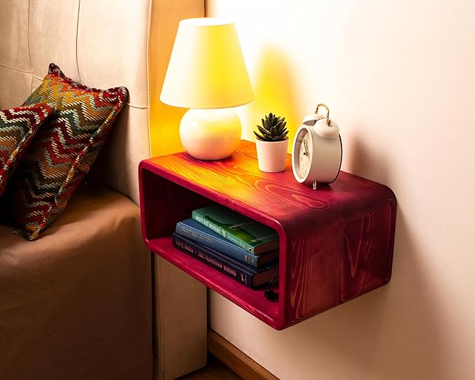 Floating Nightstand Wooden, Bedside Table, Nightstand Shelf, Handmade, Wall Mounted Bedside Shelf, Minimalist and Unique Style (Tokyo)
