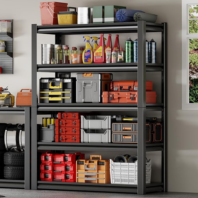 48" W Garage Shelving 2500LBS Heavy Duty Storage Shelves 5 Tier Adjustable Shelving Unit Metal Storage Rack for Garage Basement Warehouse Supermarket 23.6" D x 47.2" W x 72" H