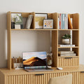 Desktop Bookshelf, Wood Desk Shelf with Fluted Drawer and 5 Shelves, Countertop Desk Hutch for Computer Desk, 3-Tier Display Rack Desk Shelf Storage Organizer for Dorm, Office, Natural Oak