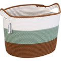 Sea Team Oval Large Cotton Rope Woven Storage Basket with Handles, Diaper Caddy, Baby Shower Basket, Nursery Nappies, Clothes Toys Organizer for Kid's Room, 16 x 13 inches, Green & Brown