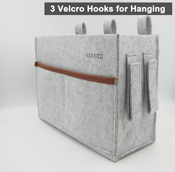 Bedside Caddy, Felt Bedside Storage Organizer, Hanging Storage Bag, Chair Organizer Caddy, Remote, Magazine, Drink Bottle Holder for Hospital, Dorm Bed, Baby Stuff, Office (Light Grey Small)