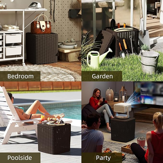 35 Gallon Outdoor Storage Box, Faux Rattan Deck Box with Removable Lid & Lockable Feature, All-Weather Waterproof Storage Bench for Poolside, Garden Tools Delivery Packages, Brown