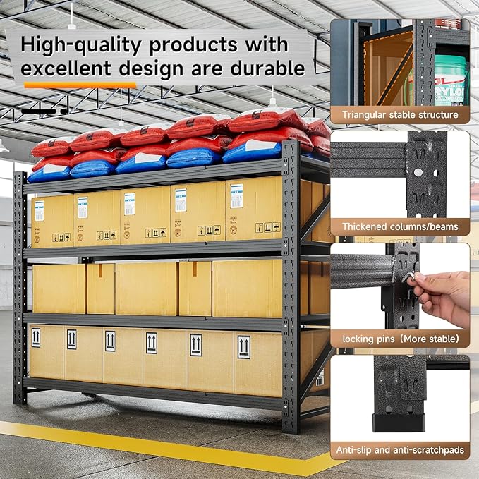 5000LBS Metal Garage Shelving Unit 60" W Storage Shelves Heavy Duty 4 Tier Adjustable Garage Storage Racks Industrial Shelving Utility Rack Shelf for Warehouse,Basement 60" Wx24 Dx70 H