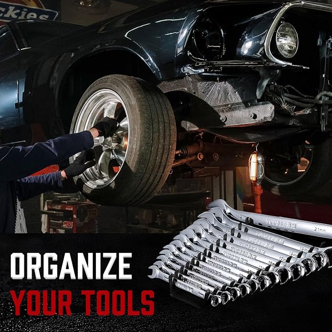 ALOANES 26-Slot Metal Wrench Organizer, Heavy Duty Wrench Organizer Tray for Tool Box, Professional Fit SAE & Metric Wrench Storage, 2 Pack Wrench Holders(Black)