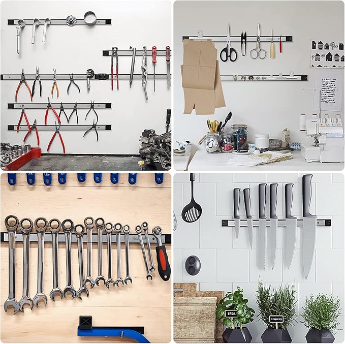 6 Pieces 24" Magnetic Tool Holder Strip, Stainless Steel Surface Tool Magnet Bar, Metal Tool Organizer Rack for Garage Organization, Easy To Install in Workshop, Mounting Screws Included