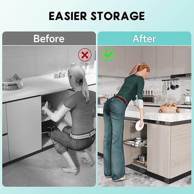 Expandable Pull Out Cabinet Organizer, Adjustable Width:17.1~28''W x 22.5''D Under Sink Organizer, Drawer Storage Shelves for Kitchen, Bathroom, Closet, Pantry, Cupboard, Pots, Pans