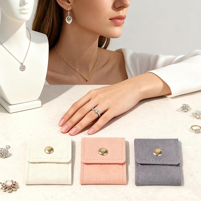 Mini Travel Jewelry Bag,Mini Jewelry Pouch,Protable travel Jewelry Storage Organizer Case,Small Jewelry Storage Roll with Buckle for Earrings,Rings,Necklaces (Off-white, 1Pcs)