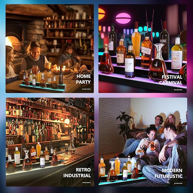 Led Lighted Liquor Bottle Display Shelf, 40 Inch 2 Tier Whiskey Rack, Support USB, Bar Stand with RF Remote & App Control, Illuminated Acrylic Lighting Shelves for Home Bar, Party