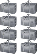 BALEINE 8-Pack Oversized Moving Bags with Reinforced Handles, Heavy-Duty Storage Tote for Clothes, Moving Supplies (Winter Grey, 8-Pack)