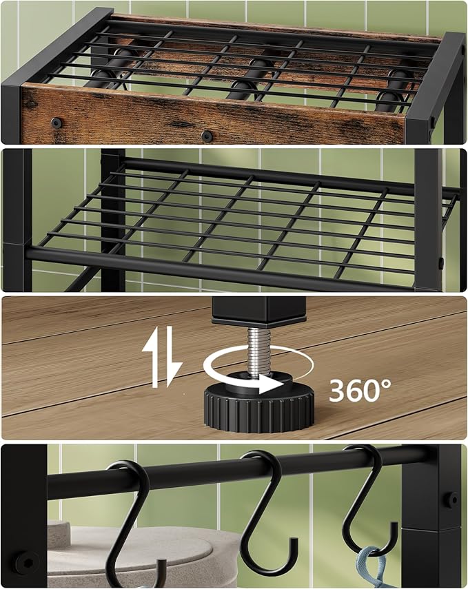 5-Tier Pot Rack, Floorstanding Pots and Pans Organizer, Kitchen Bakers Rack, Kitchen Island Table, Pots and Pans Organizer, Storage Stand, for Living Room, Rustic Brown and Black TPR16BF