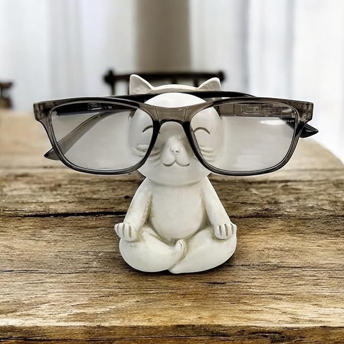 Top Brass Yoga Cat Eyeglasses & Pen Holder – Whimsical Reading Glasses Sunglasses Stand – Funny Desk Nightstand Glasses Keeper Rack Display – Meditating Zen Lotus Pose Figurine