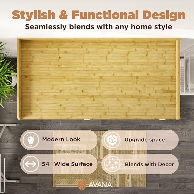 Avana (100% Natural Solid Wood Washer Dryer Countertop – Bamboo Pine Laundry Countertop with Raised Edges, 54” x 27.5” Counter Top for Washer and Dryer, Laundry Room Organizer & Tabletop