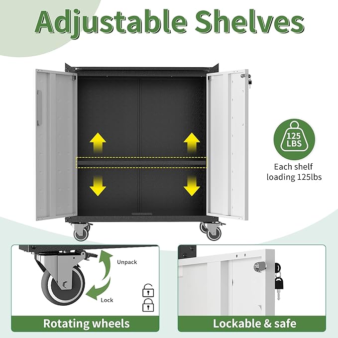 Metal Tool Cabinet,Garage Storage Cabinet System,Wall Cabinet & Locking Rolling Tool Cabinet with Doors and Adjustable Shelves,Steel Tool Cabinets for Home (2 Pcs-Styled, Black & Grey)