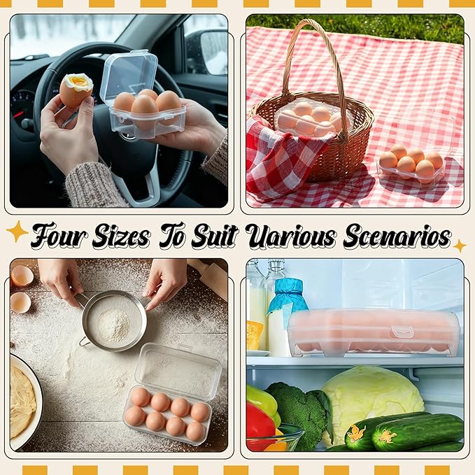 8 Pack Grid Egg Holder (4 Size: 15+8+6+4, Total 66 Eggs) Plastic Clear Grid Egg Container Keeper Storage Organizer Carrier for Refrigerator Camping Picnic Travel Kitchen Outdoor