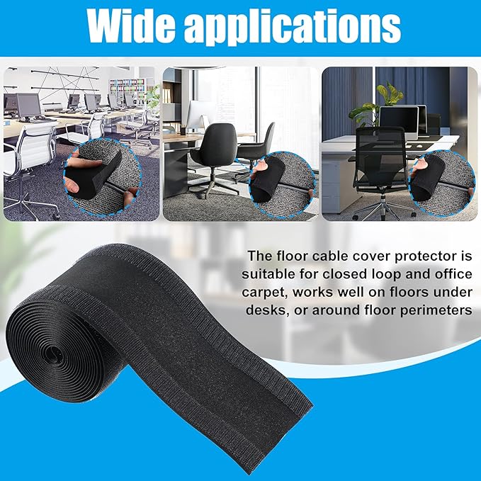 WILLBOND Carpet Cord Cover Cable Protector Floor Cover Cable Protector Management Only for Commercial Office Carpet(29.53 ft,Black)