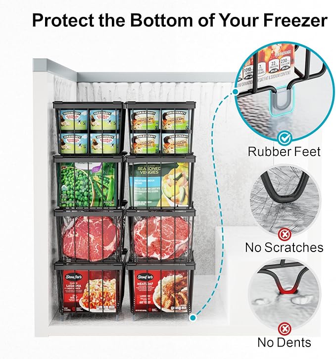 iSPECLE Chest Freezer Organizer Bins - 5 Pack Small Stackable Freezer Organizer Bins for 5 to 7 Cu.FT Deep Freezer Easy to Get Food from Bottom without Digging, Black