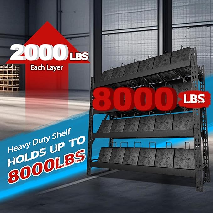 BlueWish 8000LBS 78 "W x 24 "D x 72 "H Garage Shelving Heavy Duty Storage Shelves, 4-Tier Adjustable Storage Shelves, Iron Industrial Shelving for Basement Warehouse Basement, Black