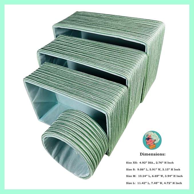 Modern Granny Fashion Decor Vanity Box, Stackable Boxes Decoratives with lined Interior, Storage Baskets Set of 4, Office Boho Baskets Shelf Box for Organizing (PRAIRIE MINT)