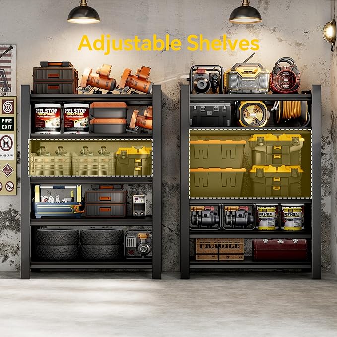 CJF Adjustable Garage Storage Shelves, 5-Tier Garage Shelving Heavy Duty, Metal Industrial Utility Shelf for Warehouse, Kitchen, Laundry Room,Warehouse-Black (71 "H x 36" W x 16" D)
