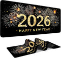 2026 Happy New Year Gaming Mouse Pad 35.4"x15.7"Desk Mat Anti-Slip Rubber Base & Durable Stitched Edges for Gamers Smooth Mouse Writing Surface for Desk Office/Home