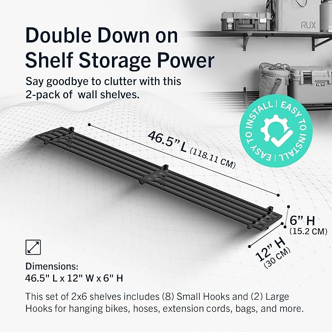 StoreYourBoard Heavy Duty Garage Shelf Wall Mount 1ft x 6ft – Wall-Mounted Shelving for Storage & Organization – Heavy Duty Garage Shelves for Tools, Bins, & Equipment – Holds 500 lbs - Black