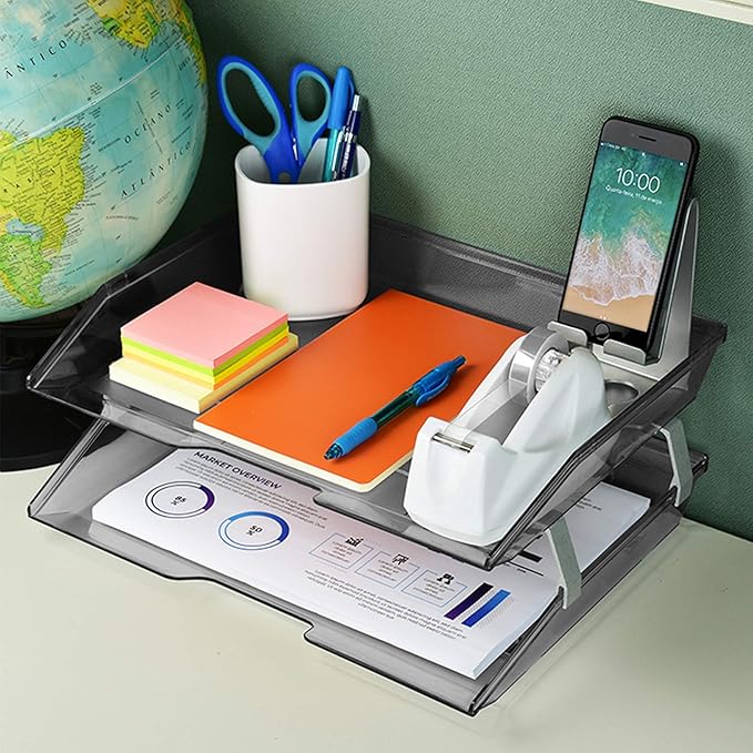 Acrimet Facility 2 Tier Letter Tray, Side Load, Letter Size/A4, Desktop File Organizer, Plastic (Clear Smoke Color)