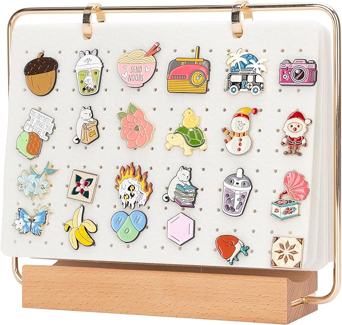 PACMAXI Display Organizers, Brooch Holder, Enamel Pin Pages for Store 180+ Pins, Collection Storage Calendar Wooden Stand With 6 Pages (Not Include Any Accessories) (White)