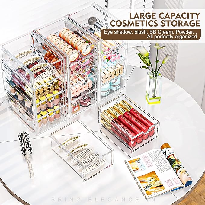 Arcylic Makeup Organzier with 11 Drawers, Clear Storage Drawers, Bathroom Makeup Organizer for Palettes, Cosmetic, and Beauty Supplies,Ideal for Vanity, Cabinet,Desk Organization