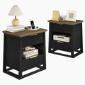 HIFYOBRO Fluted Nightstands Set of 2 with Charging Station & Motion Sensor Light, Modern Bedside Tables with 2 Drawers and Storage Shelf for Bedroom, Black