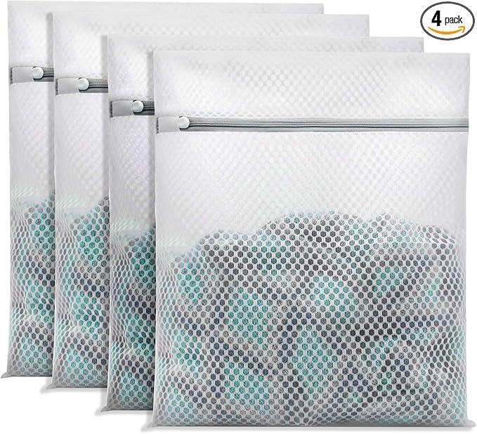Laundry Bags Mesh Wash Bags for Delicates, Upgraded Honeycomb & Fine Mesh, Extra Durable with Sturdy Zippers, Protect Clothes in Washing Machine Essentials for Home, College & Dorm, 12 x 16 in 4-Pack