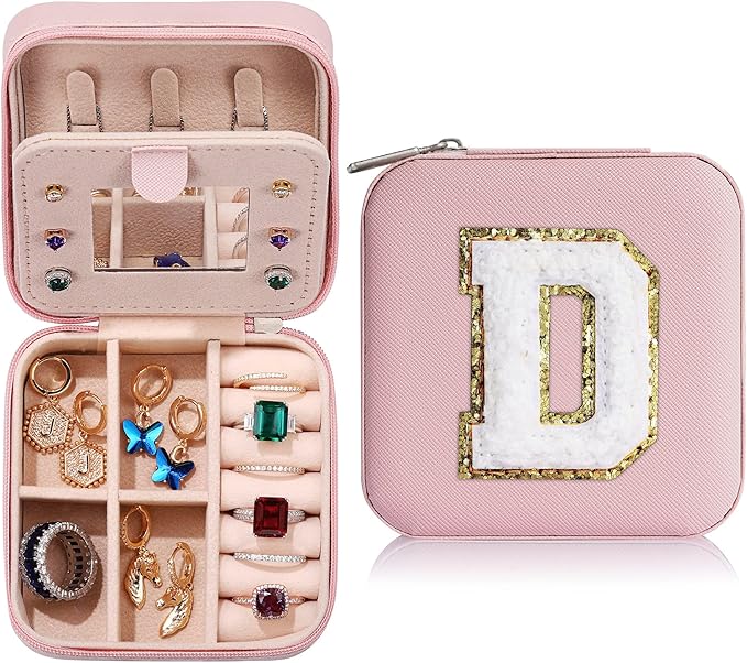 Parima Birthday Gifts for Women - Travel Jewelry Box, Unique Gifts for Women - Jewelry Case | Friends, Daughter, Granddaughter - Letter D, Pink